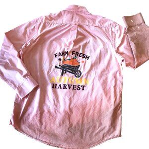 Painted Shirt, Autumn Theme, Size L:  Fall Pumpkin, Ombre Bleached Button-Down